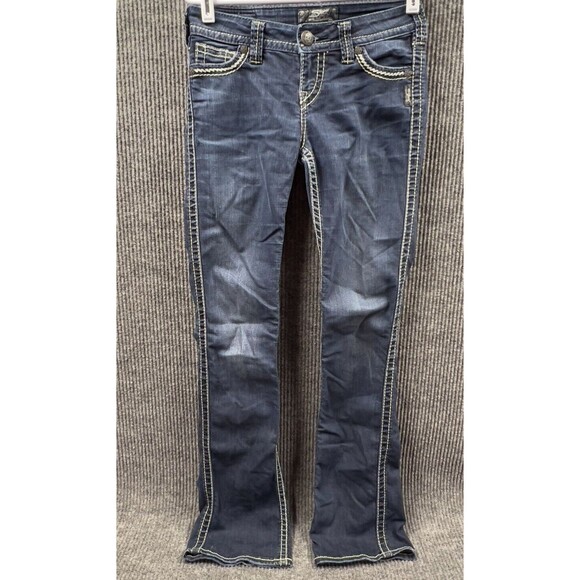 Silver Jeans Frances Women 25x33 (Actual 28x33) Blue Denim Pants Distressed - Picture 3 of 16